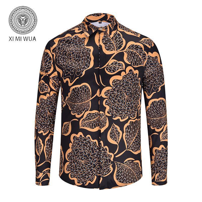 Vintage Floral Dark brown Velvet Long Sleeve Button Down Shirt - Obeezi