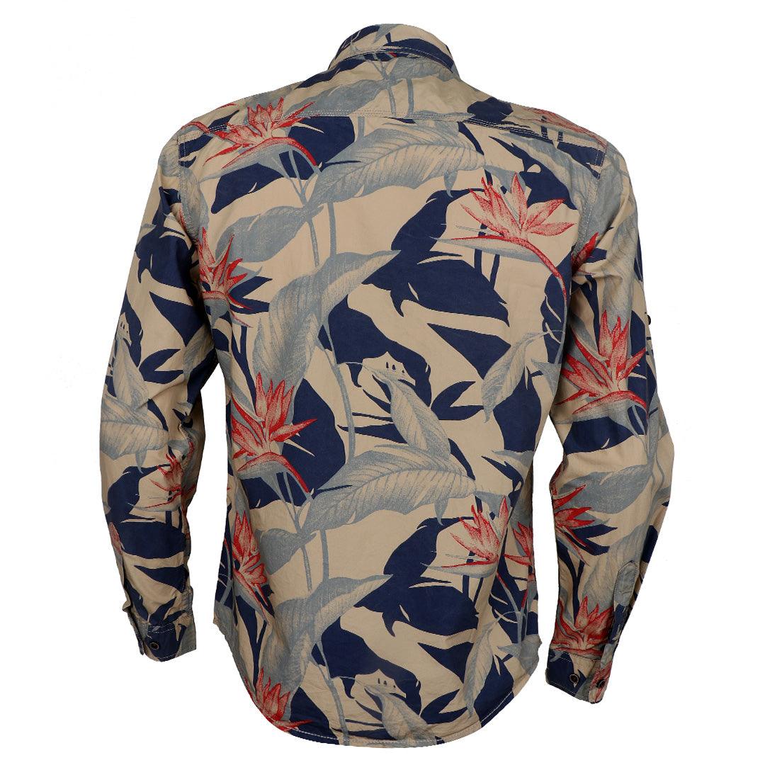 Vintage Floral flower Printed Long Sleeve Slim Fit Button Up Shirt - Obeezi