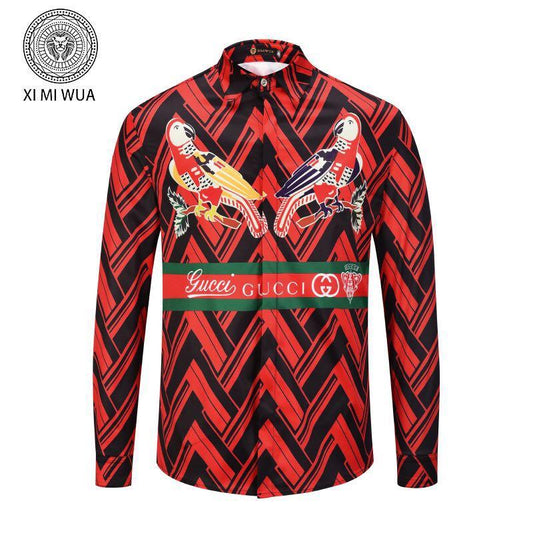 Vintage Men's Long sleeve Red And Black prints Shirt - Obeezi