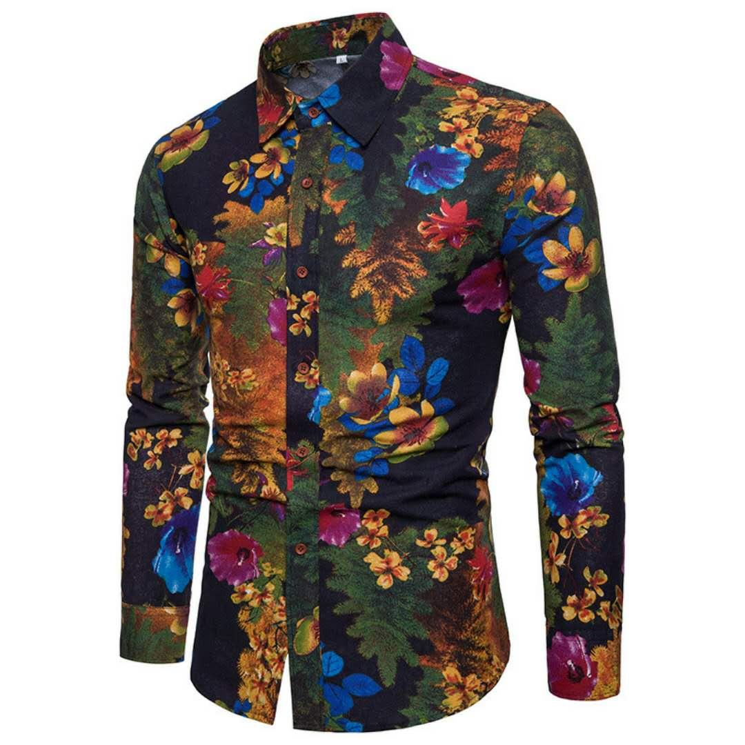 Vintage multicolour Luxury Design Long Sleeve Floral Shirt - Obeezi