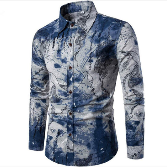 Vintage nature blue/Ash Long Sleeve Shirt - Obeezi