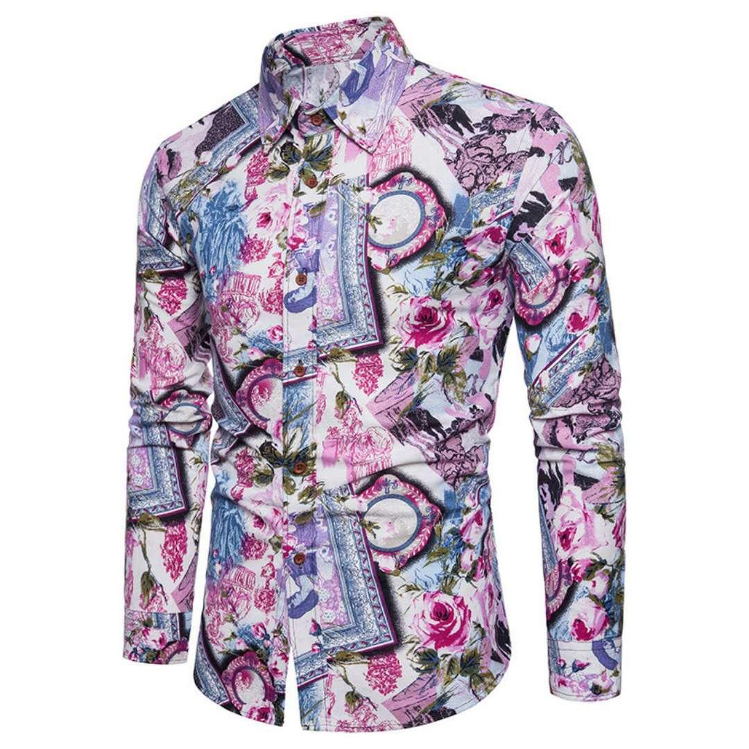 Vintage pink Floral Print long Sleeve Shirt - Obeezi