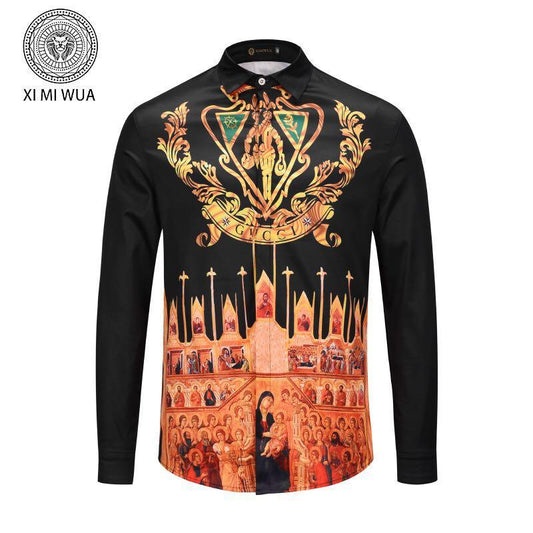 Vintage Printing Black/ Gold Men's Long Sleeved Shirt - Obeezi