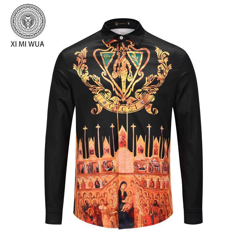 Vintage Printing Black/ Gold Men's Long Sleeved Shirt - Obeezi