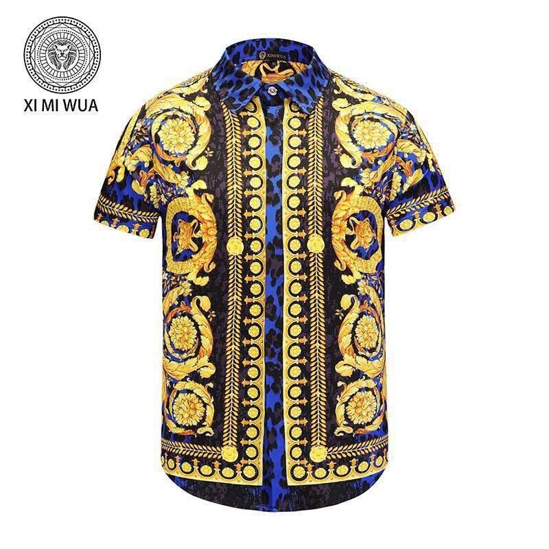 Vintage Skin Print Tiger Fit Blue Yellow short sleeve Shirts - Obeezi
