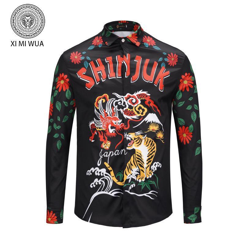 Vintage Tiger Men's Long sleeve Red print Shirt - Obeezi