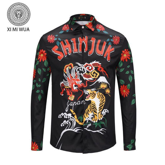 Vintage Tiger Men's Long sleeve Red print Shirt - Obeezi