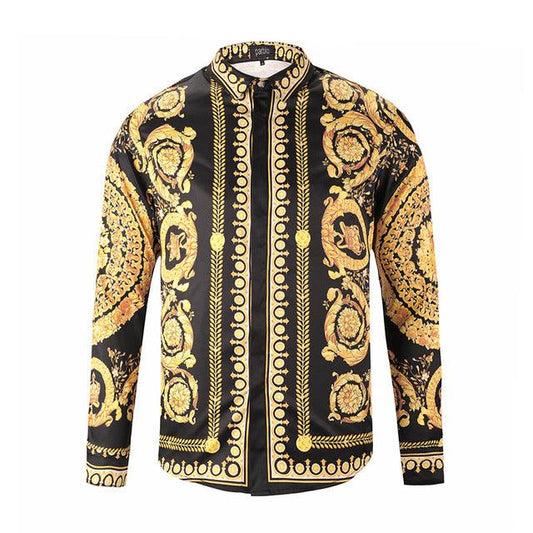 Vintage VE 3D Print Shirts Fancy Hombre Autumn Gold and Black - Obeezi