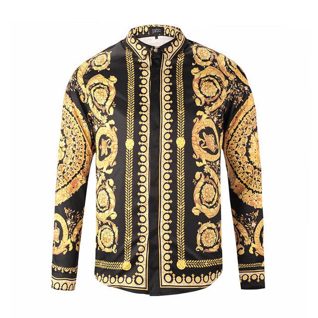 Vintage VE 3D Print Shirts Fancy Hombre Autumn Gold and Black - Obeezi