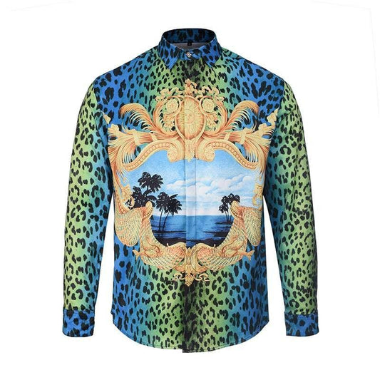Vintage VE Leopard Palace Baroque longsleeve Shirts Blue - Obeezi