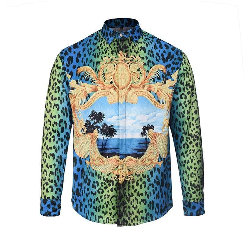 Vintage VE Leopard Palace Baroque longsleeve Shirts Blue - Obeezi