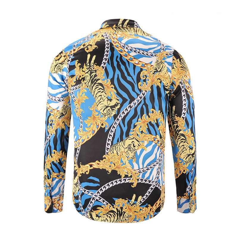 Vintage VE Quilted Silk Baroque Longsleeve Shirt -Blue - Obeezi