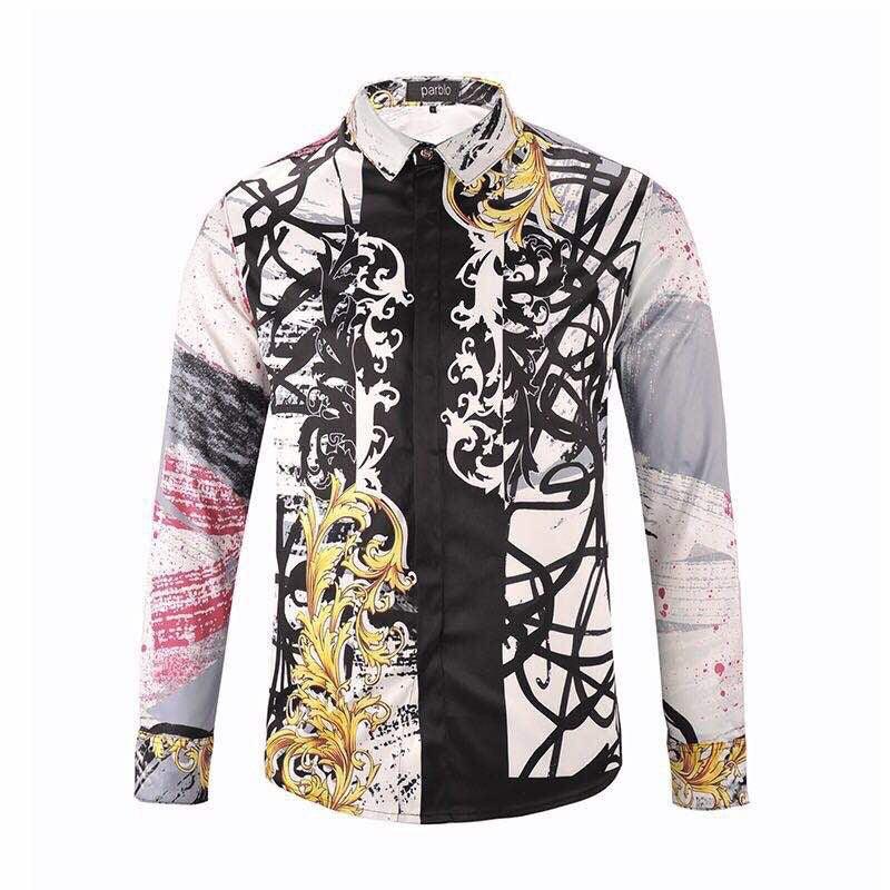 Vintage Versus VE Men's Printed Long Sleeve Shirt - Black/White - Obeezi