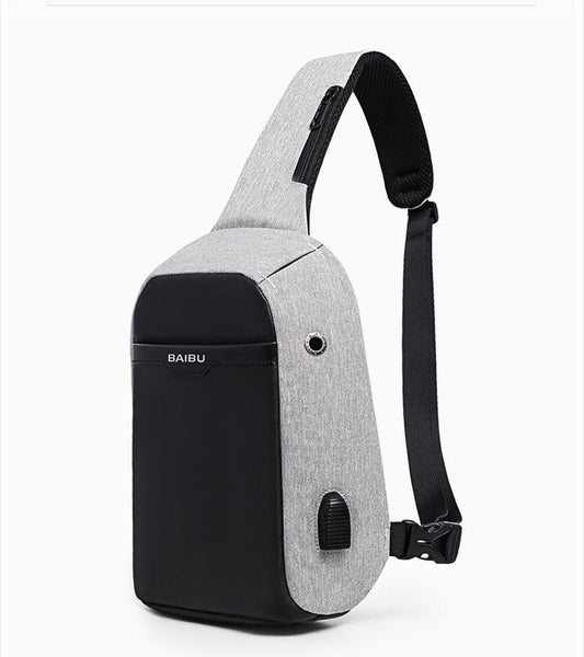 Waterproof Crossbody Bag with USB- Grey - Obeezi.com