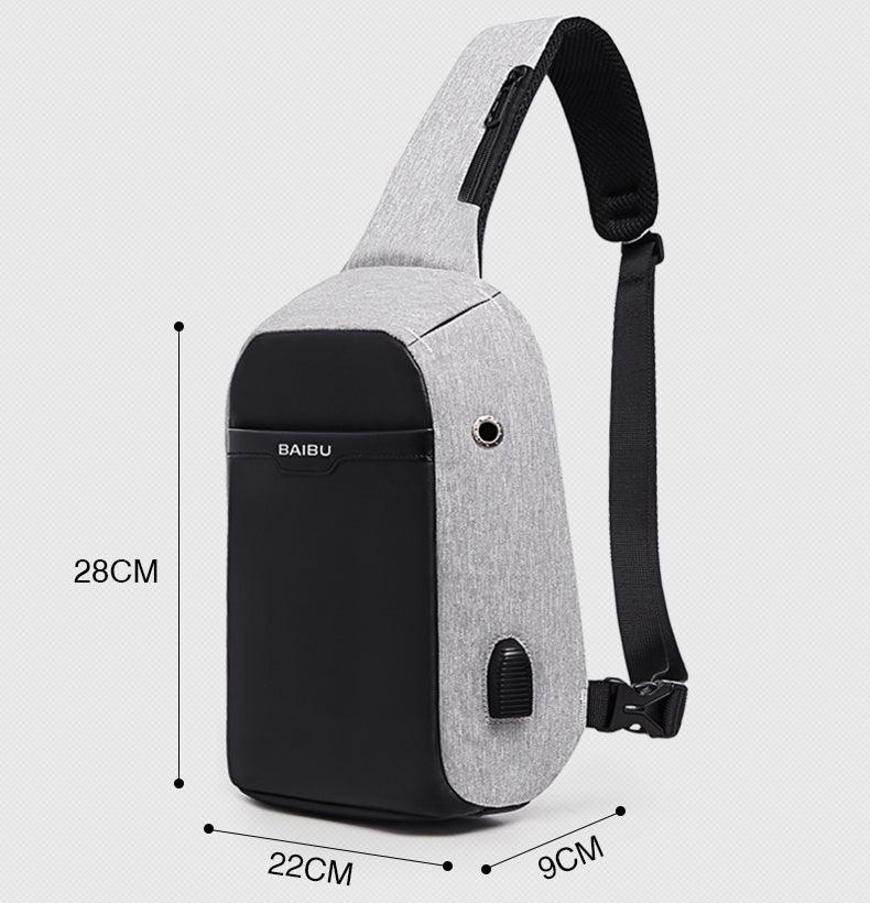 Waterproof Crossbody Bag with USB- Grey - Obeezi.com