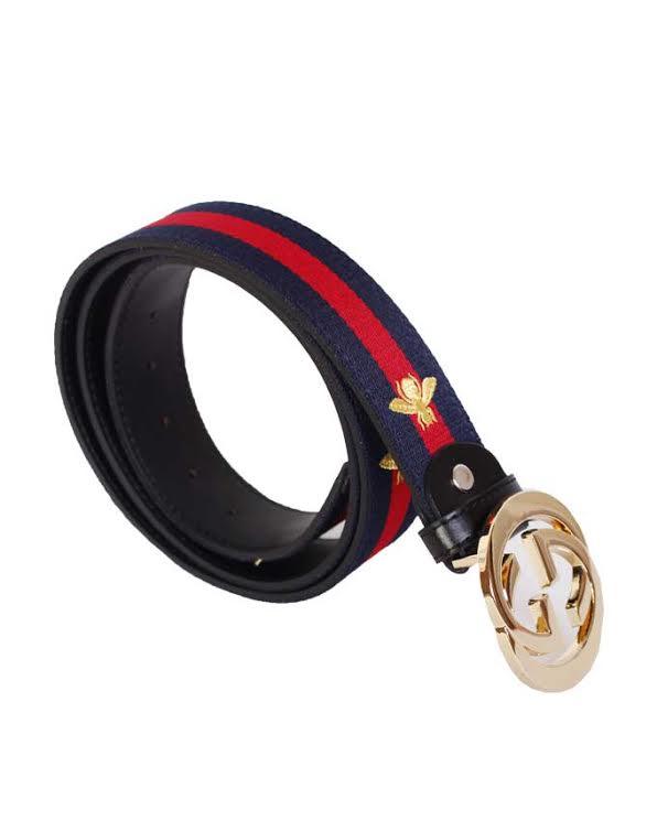 Web Bee Print Interlocking G Buckle Belt Blue and Red - Obeezi.com