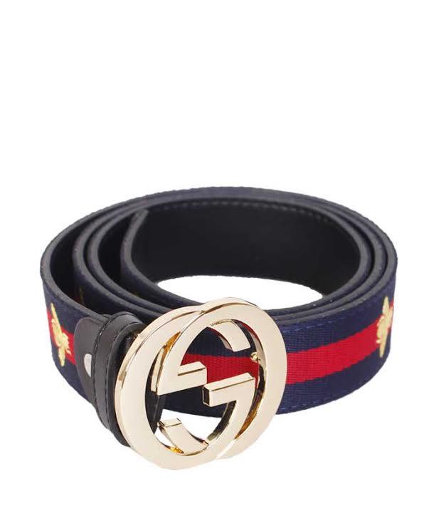Web Bee Print Interlocking G Buckle Belt Blue and Red - Obeezi.com
