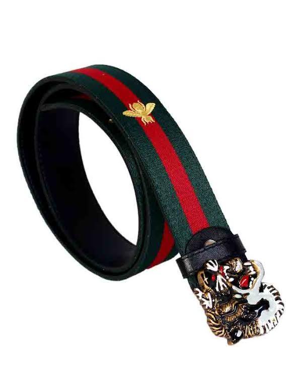 Web Bee Print With Tiger Buckle Green/Red - Obeezi.com