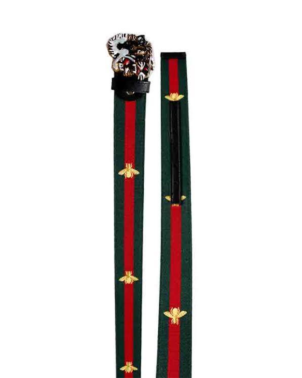 Web Bee Print With Tiger Buckle Green/Red - Obeezi.com