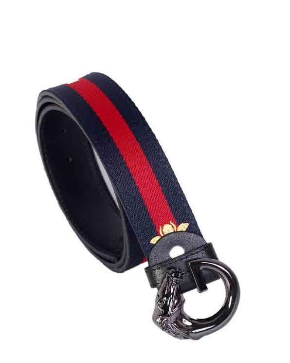 Web Bee With Black Horse Head Buckle Belt Navyblue and Red Stripe - Obeezi.com