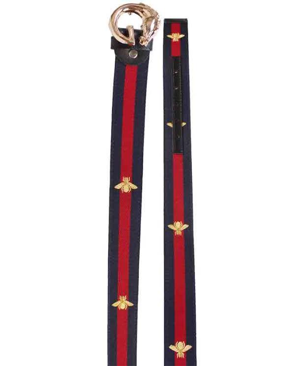 Web Bee With Gold Horse Head Buckle Belt Navyblue and Red Stripe - Obeezi.com