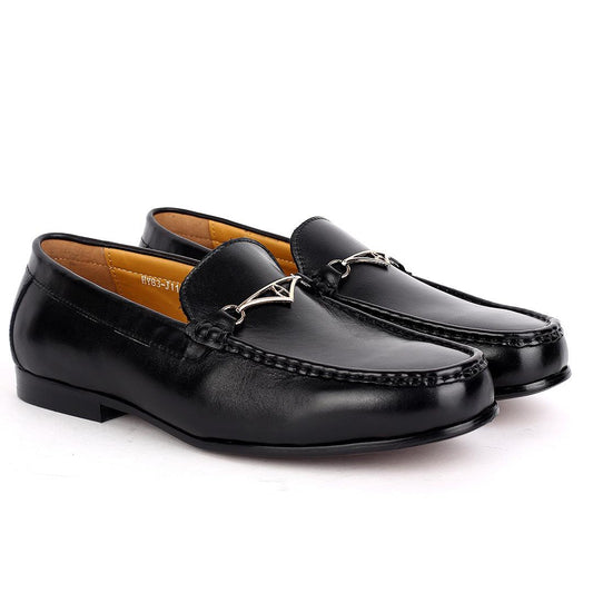 Weston Magnificent Leather Gold Designed Loafers Shoe - Black - Obeezi.com