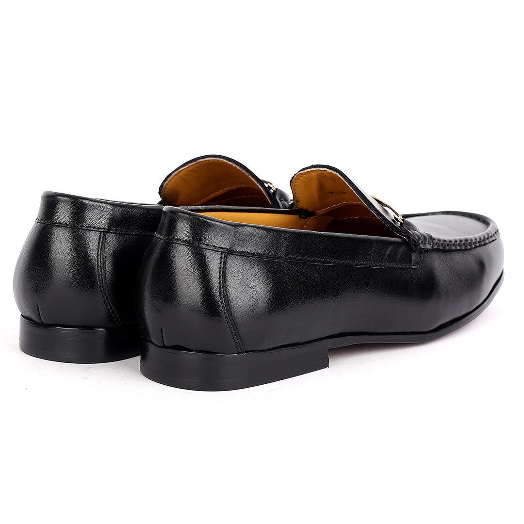Weston Magnificent Leather Gold Designed Loafers Shoe - Black - Obeezi.com