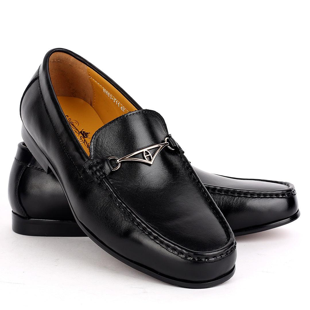 Weston Magnificent Leather Gold Designed Loafers Shoe - Black - Obeezi.com