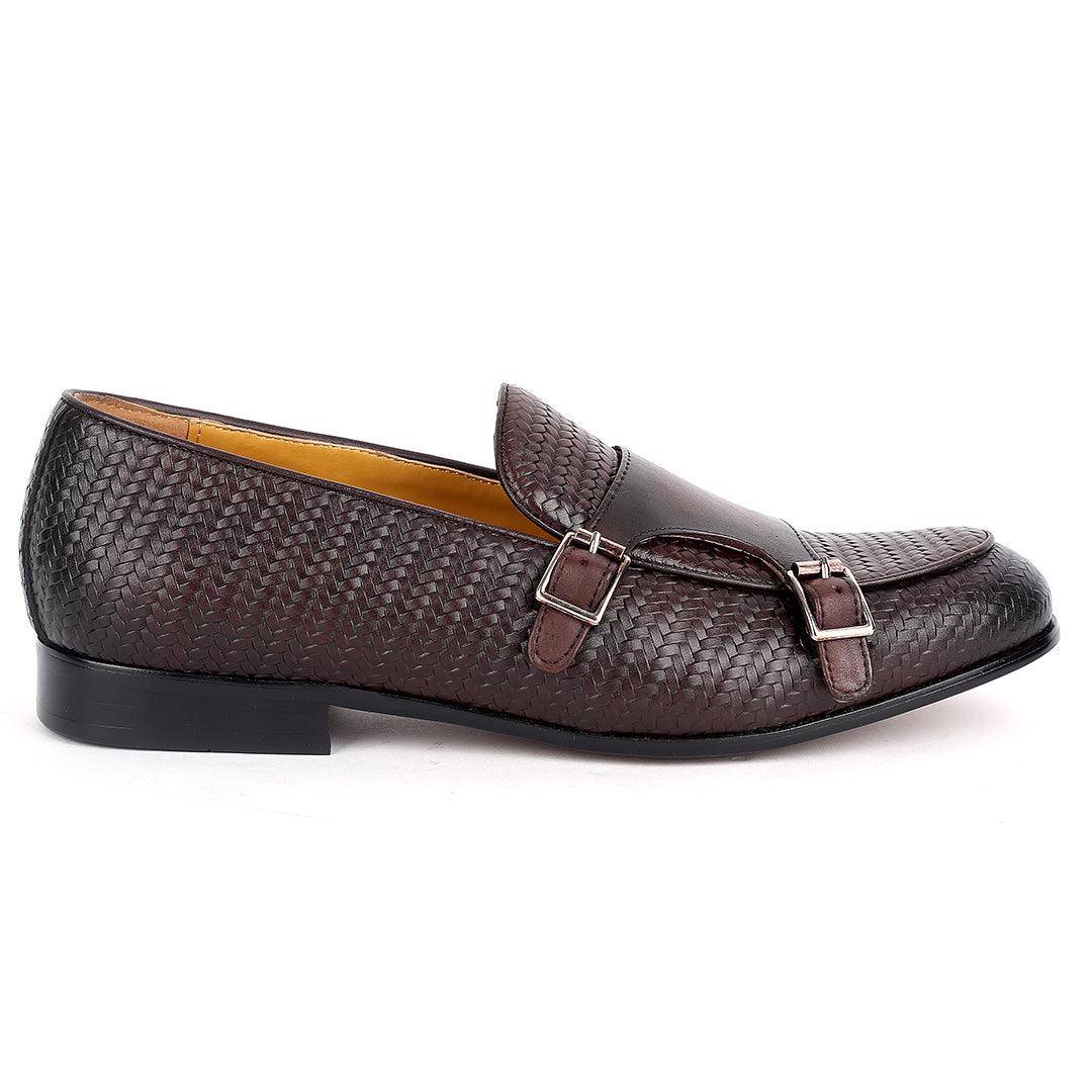 Weston Woven Double Strap Designed Leather Shoe- Coffee - Obeezi.com