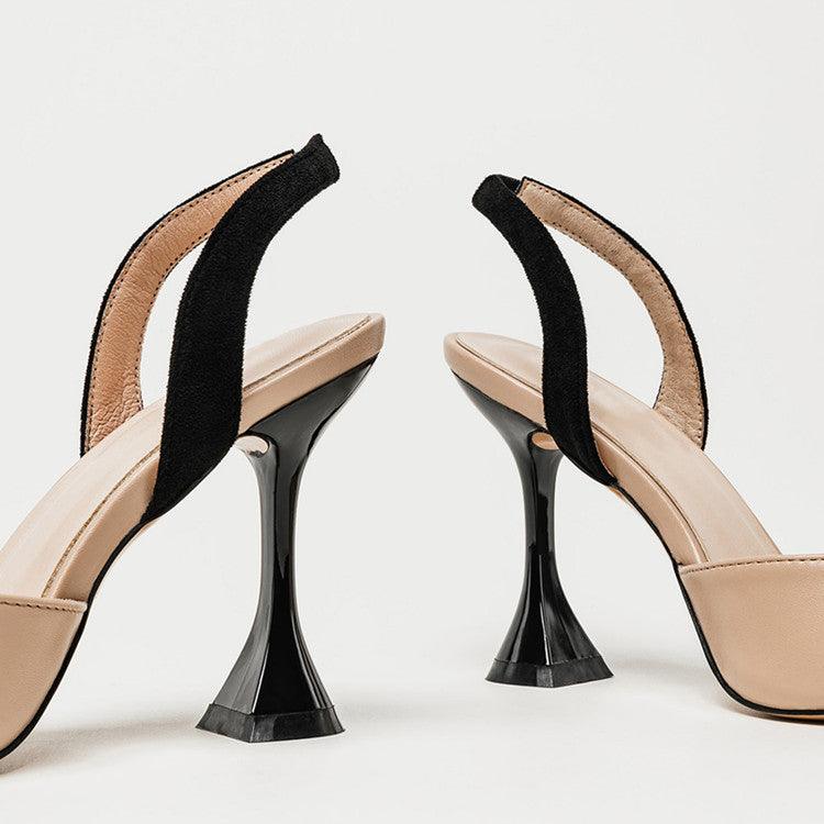Women's Beige And Black Designed High Heel - Obeezi.com
