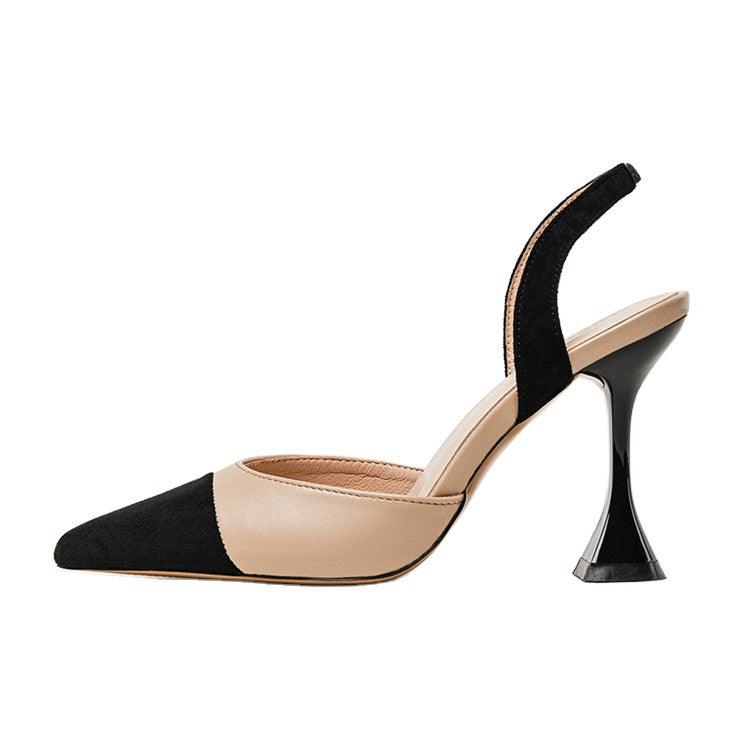 Women's Beige And Black Designed High Heel - Obeezi.com