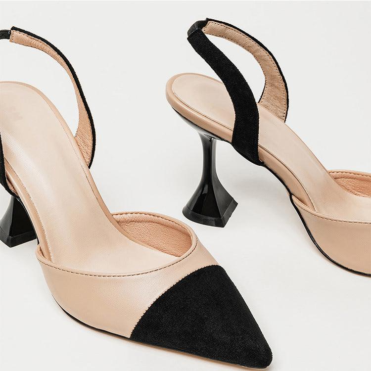 Women's Beige And Black Designed High Heel - Obeezi.com