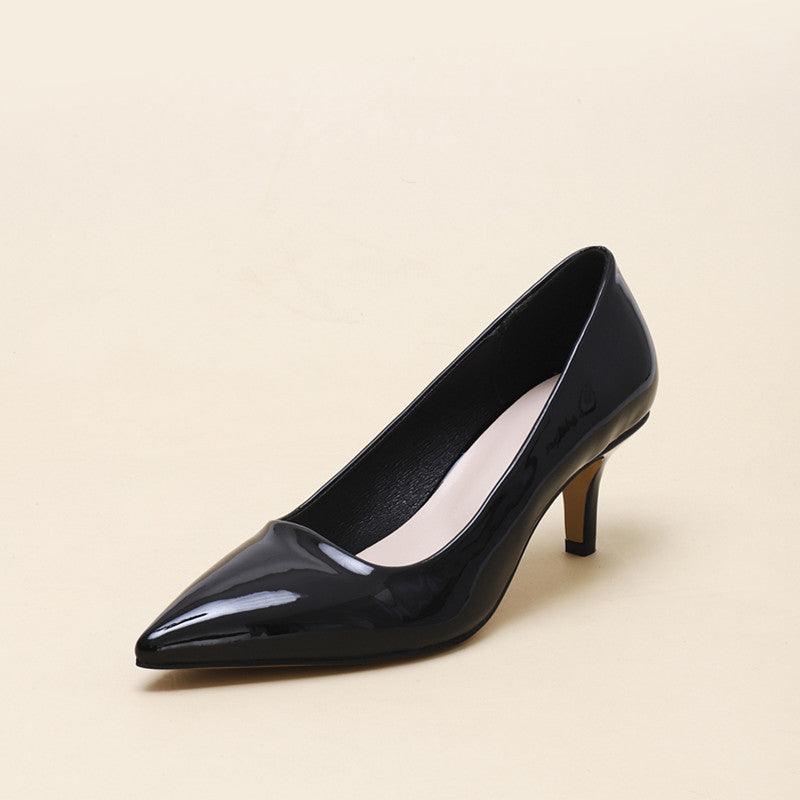 Women's Black Shiny Leather Pointed Toe Stilettos High Heels Shoe - Obeezi.com
