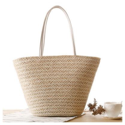 Women's Fashionable Woven Styled Exotic Biege HandBag - Obeezi.com