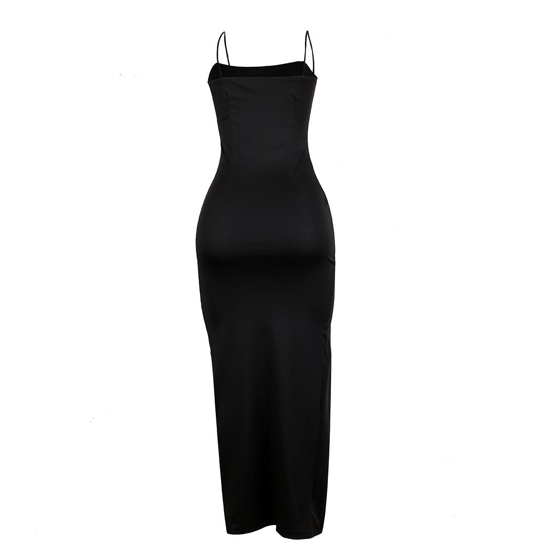 Women's Sexy Cowl Neck Bodycon Full Length Dress- Black - Obeezi.com