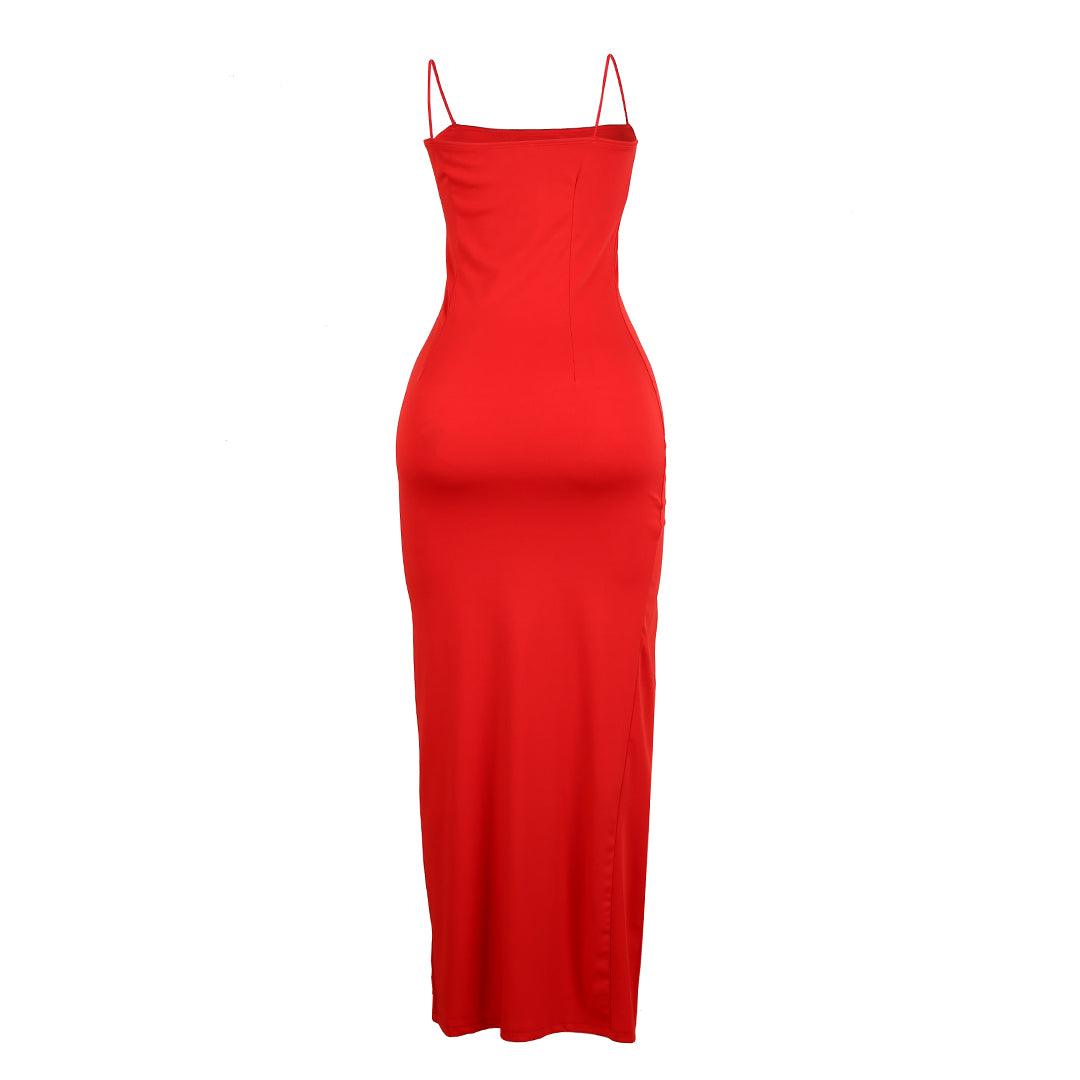 Women's Sexy Cowl Neck Bodycon Full Length Dress- Red - Obeezi.com