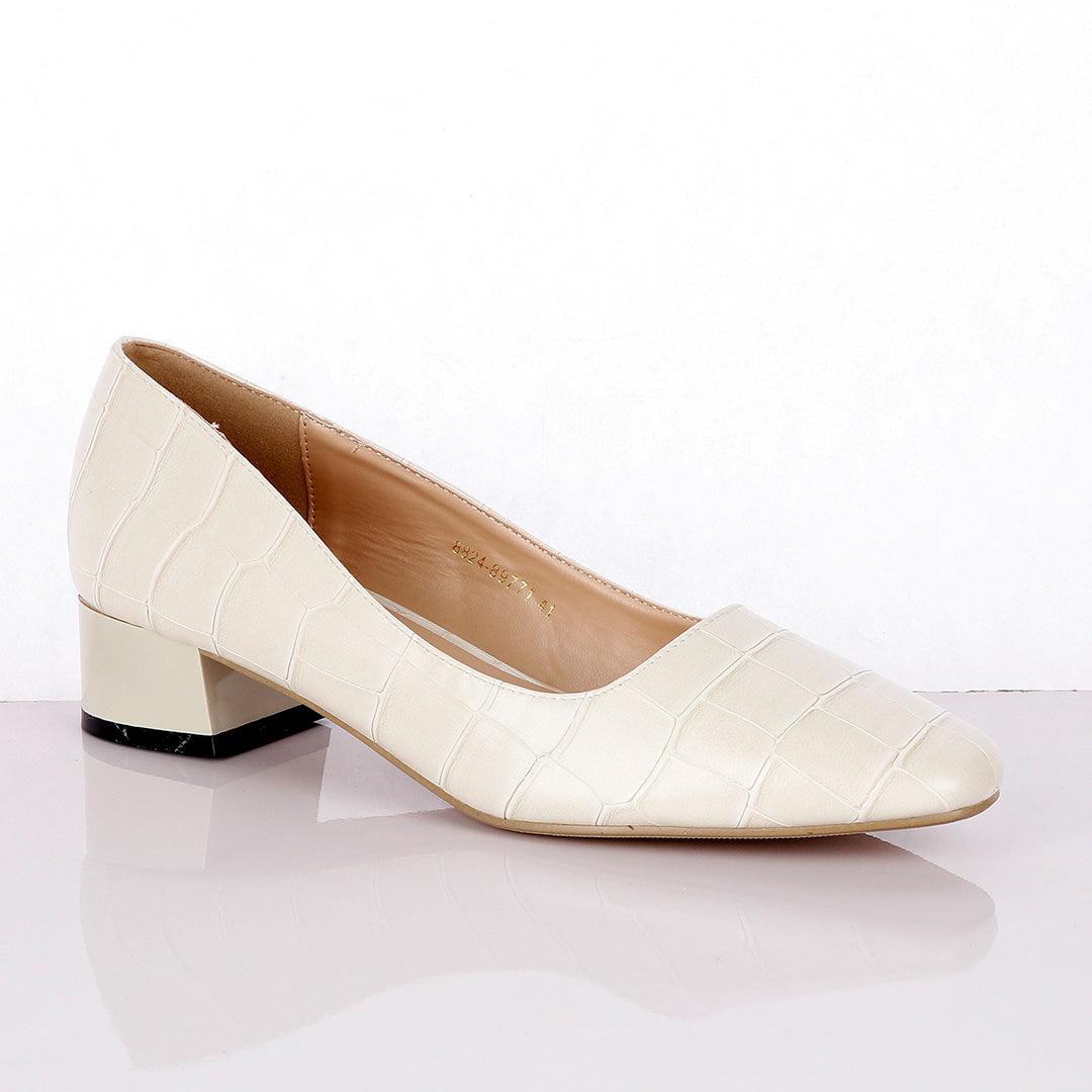 Zara Balc Classic Leather Biege Thick Heel Women's Shoe - Obeezi