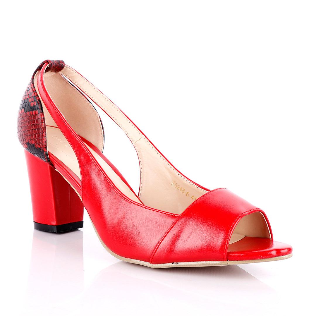 Zara Classic Ladies Open Toe Red Thick Heels Shoe - Obeezi