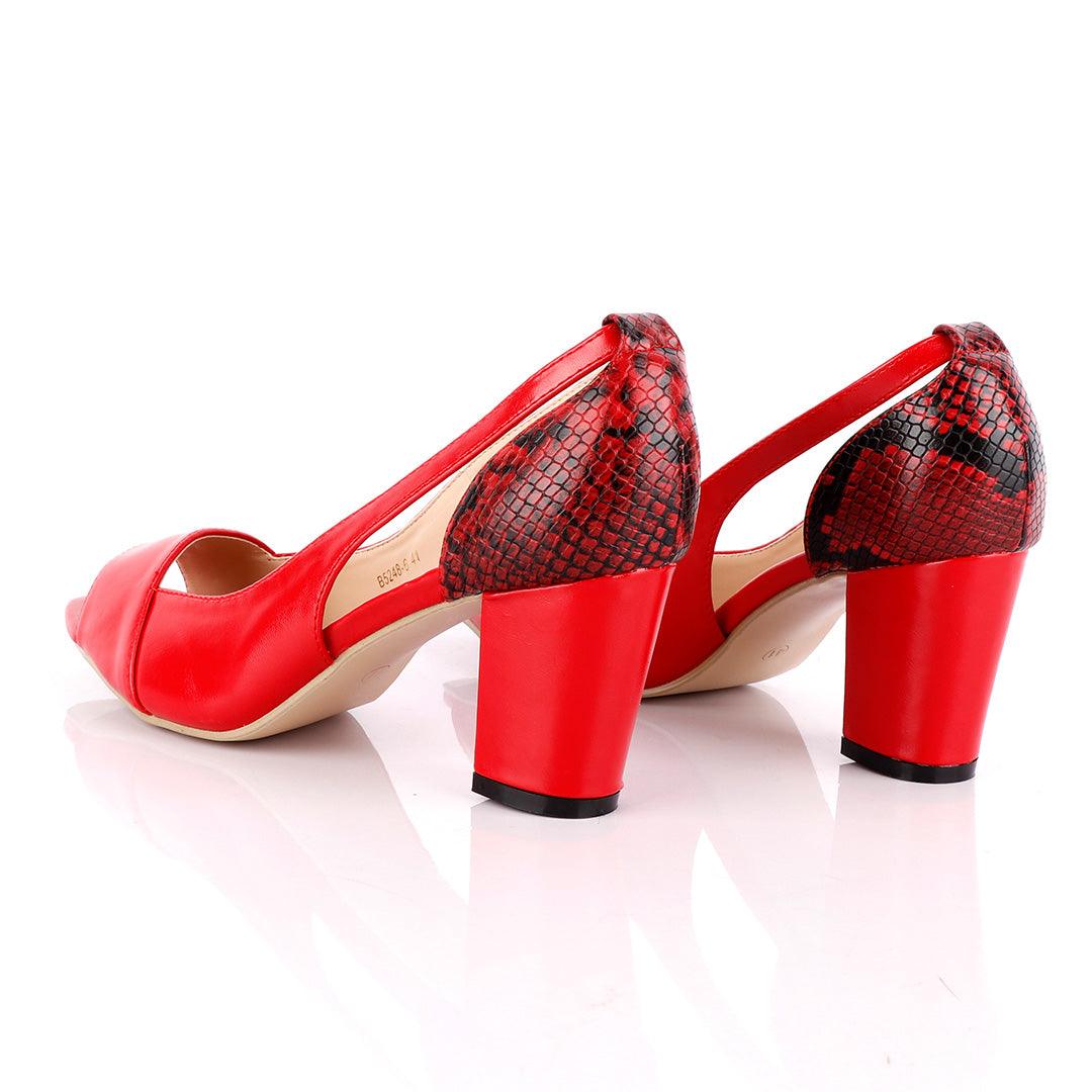 Zara Classic Ladies Open Toe Red Thick Heels Shoe - Obeezi