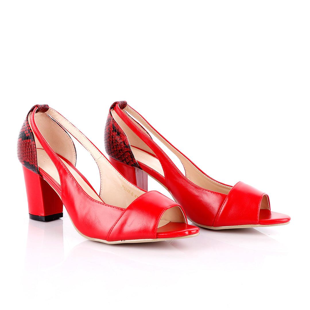 Zara Classic Ladies Open Toe Red Thick Heels Shoe - Obeezi