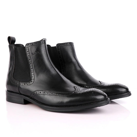 Zara High tops Brogues Crested Black Boot - Obeezi