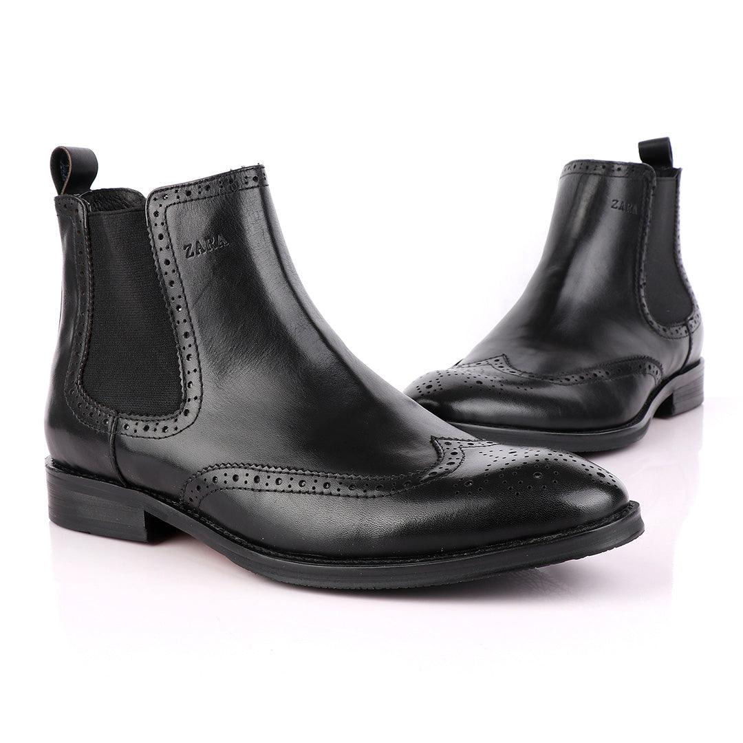 Zara High tops Brogues Crested Black Boot - Obeezi