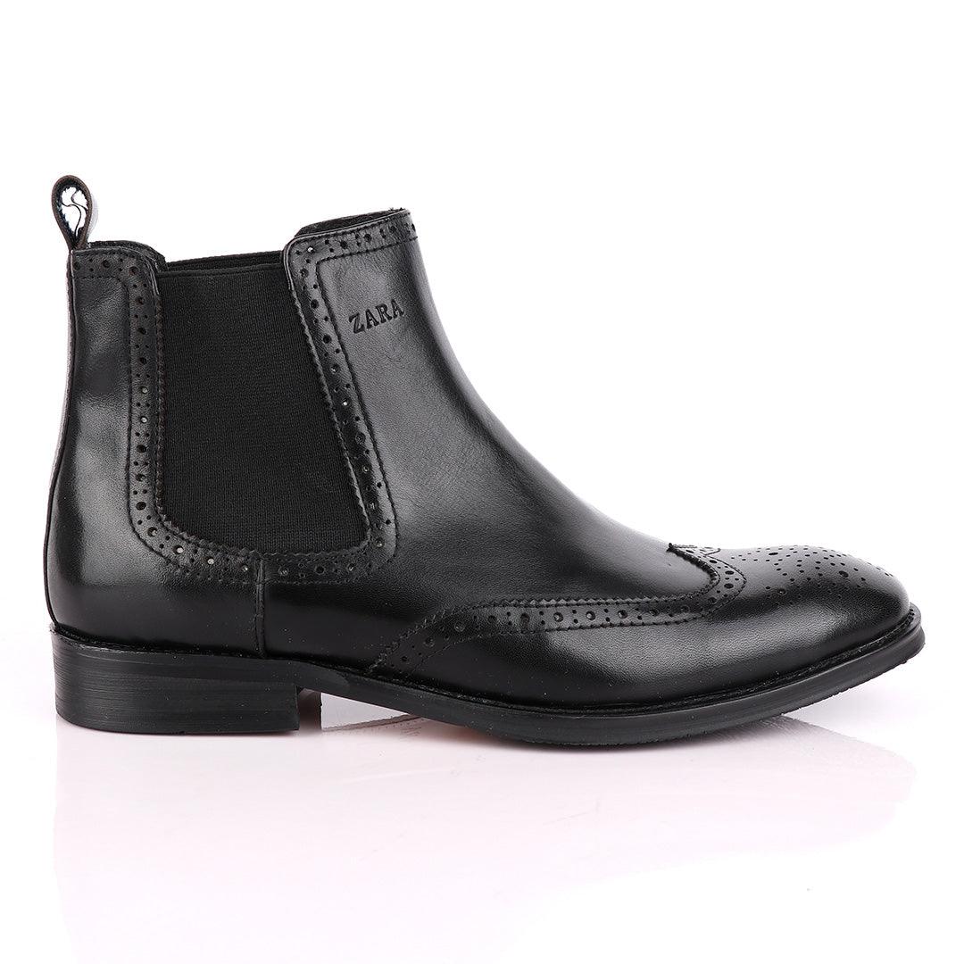 Zara High tops Brogues Crested Black Boot - Obeezi