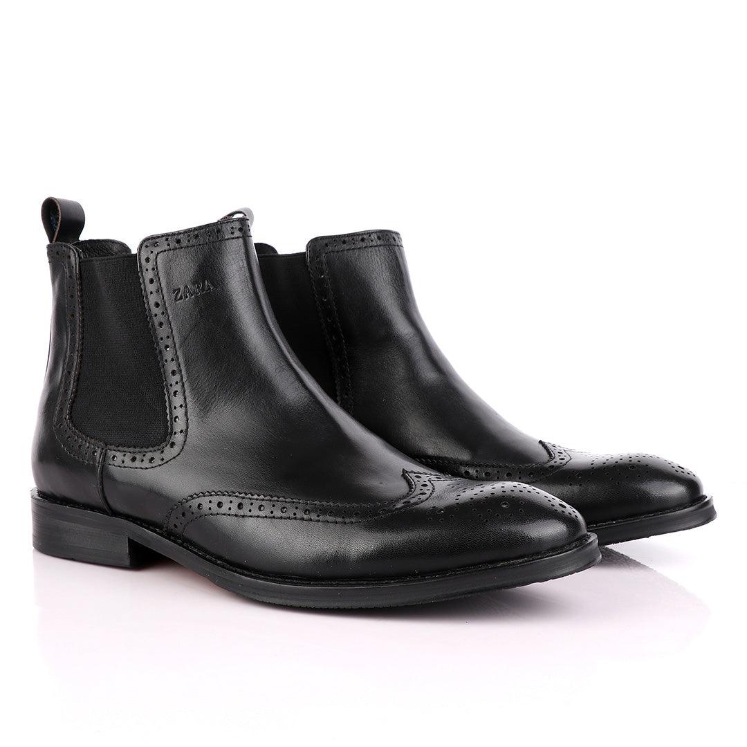 Zara High tops Brogues Crested Black Boot - Obeezi