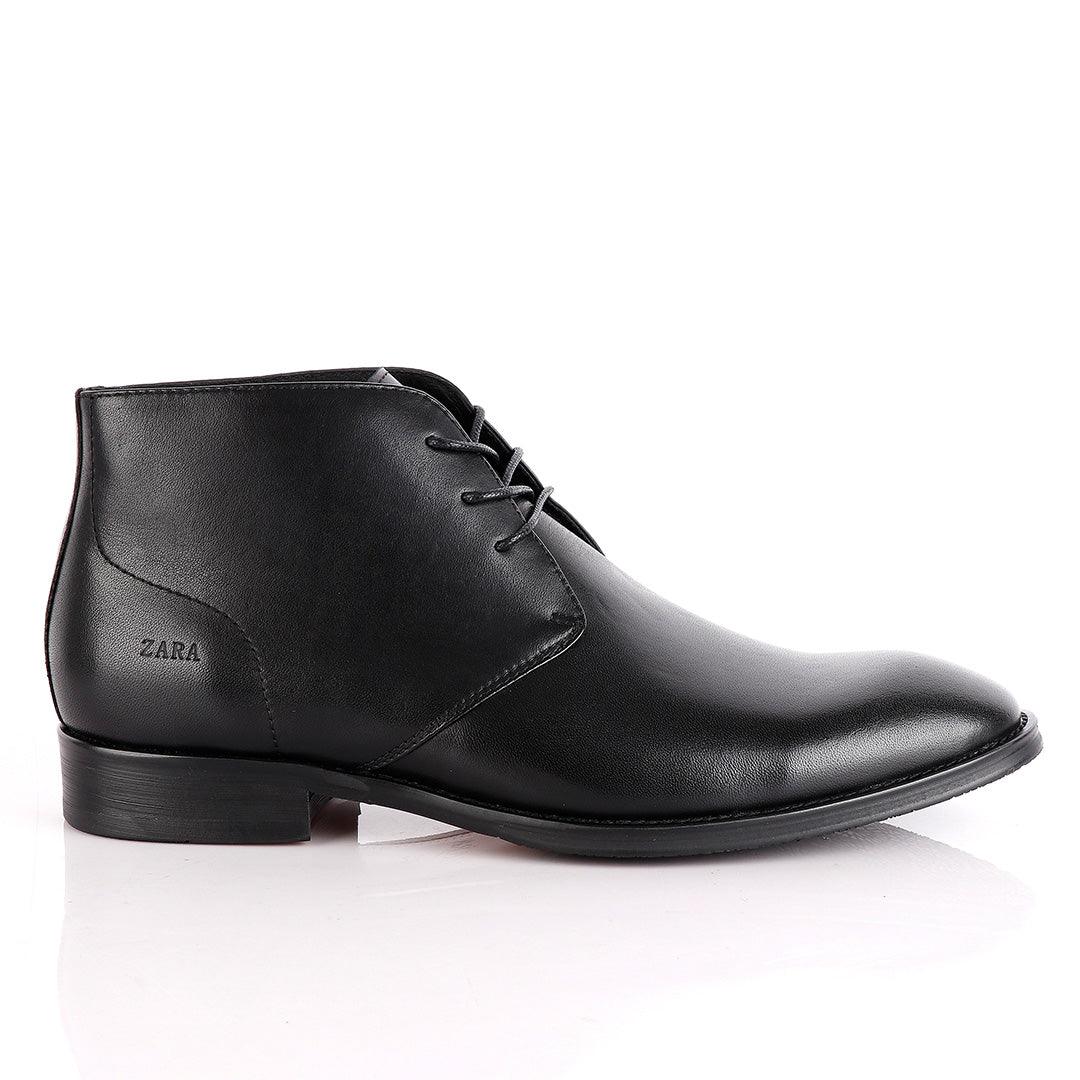 Zara High tops Brogues Lace up Black Leather Chelsea Boot - Obeezi