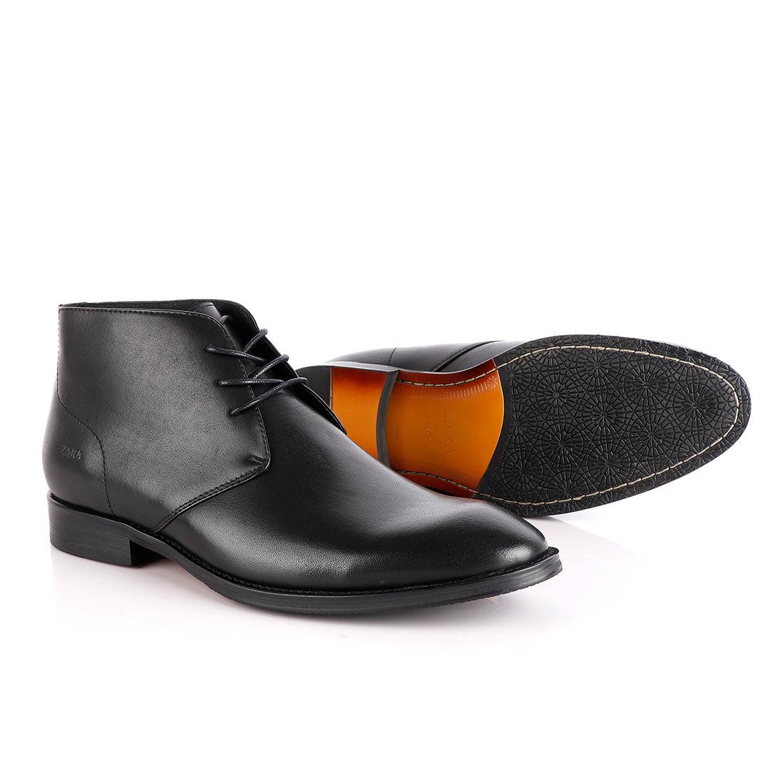 Zara High tops Brogues Lace up Black Leather Chelsea Boot - Obeezi