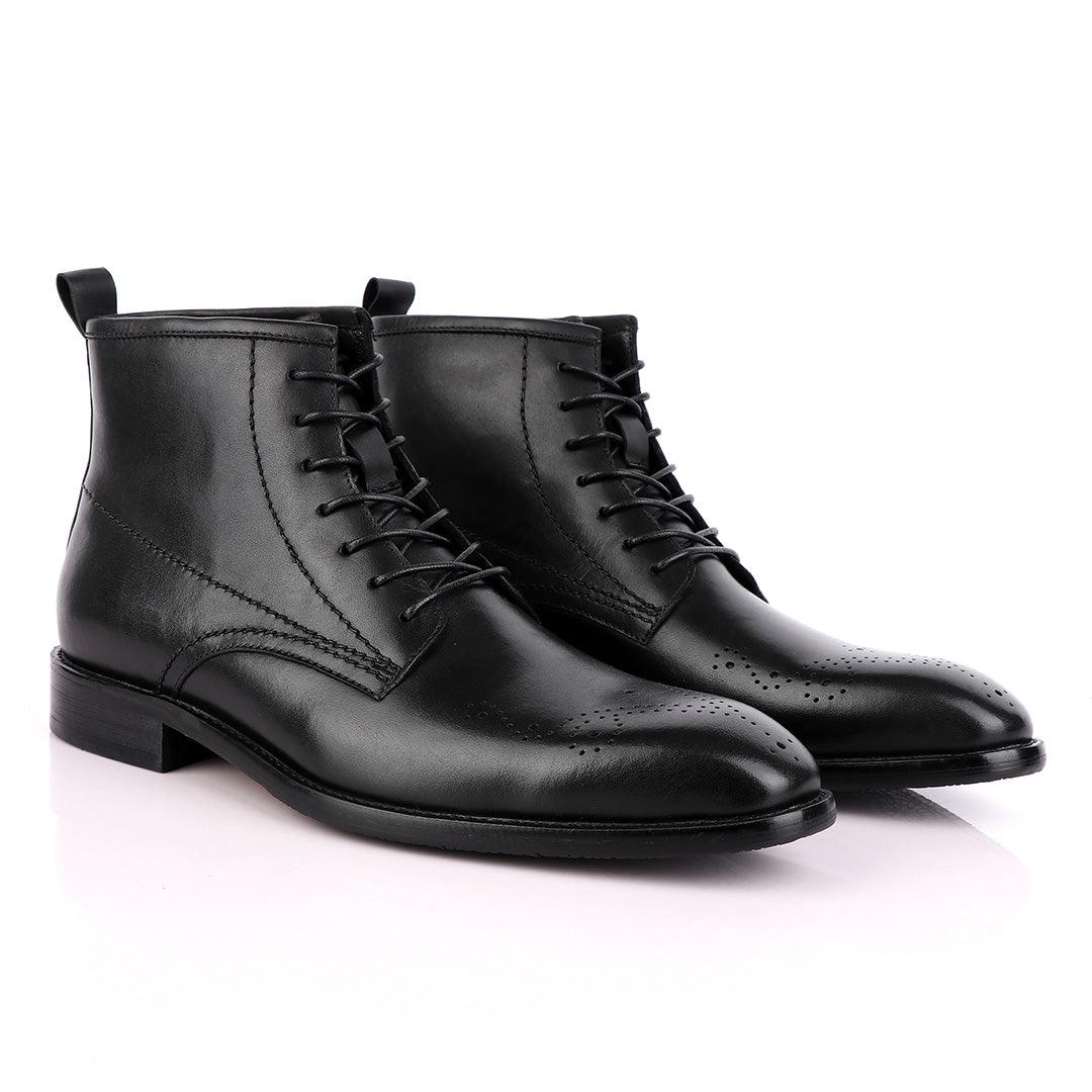 Zara High tops Brogues Lace-up Leather Chelsea Black Boot - Obeezi