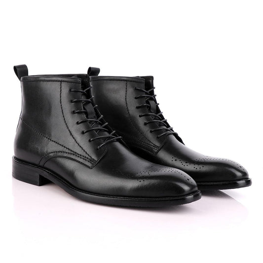 Zara High tops Brogues Lace-up Leather Chelsea Black Boot - Obeezi