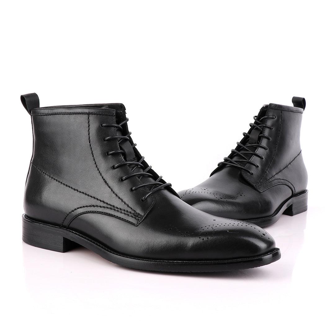 Zara High tops Brogues Lace-up Leather Chelsea Black Boot - Obeezi