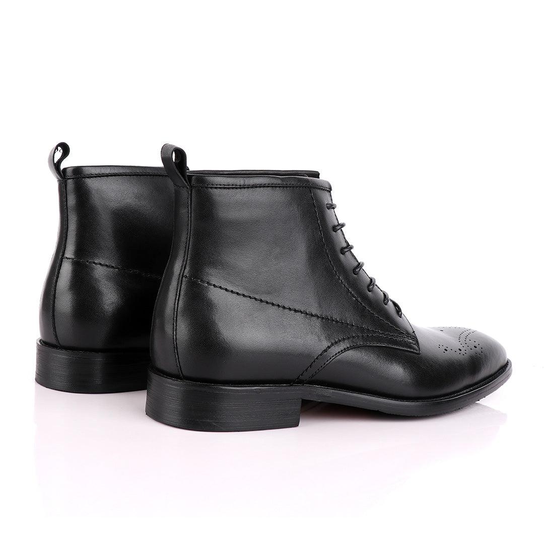 Zara High tops Brogues Lace-up Leather Chelsea Black Boot - Obeezi